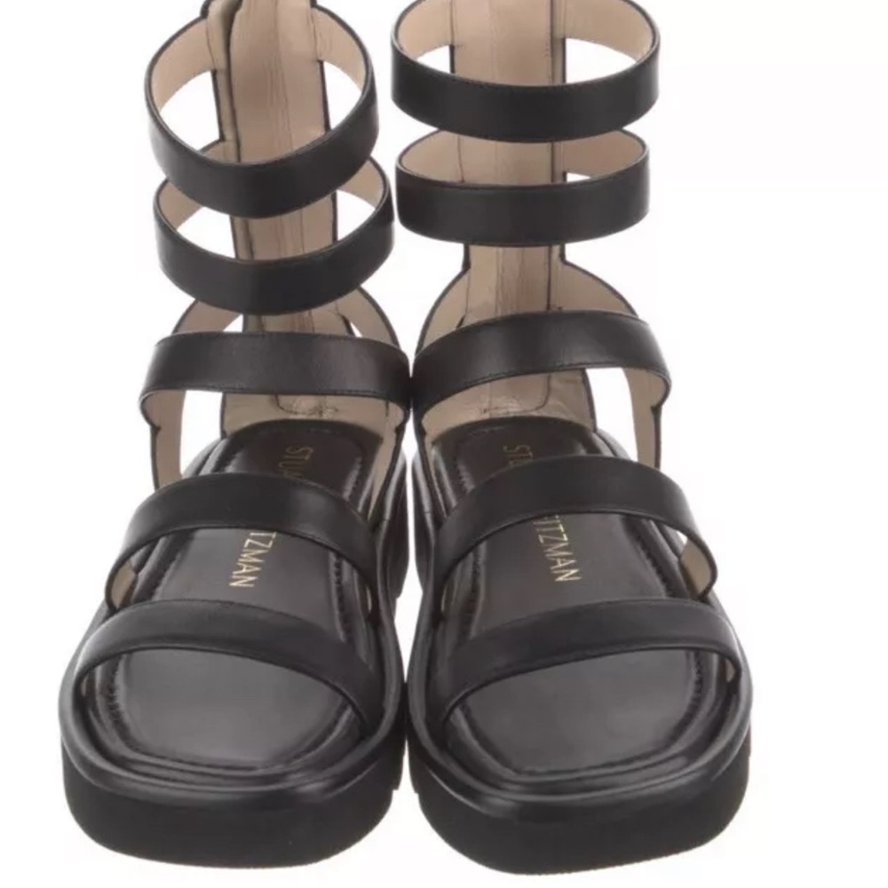 Stuart Weitzman Black Gladiator Sandals with Platform Sole